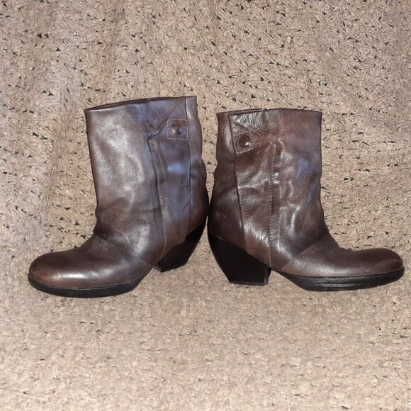 A.S. 98-AS 98-Brown/Black Leather-Moto Boots-Side Zip/Snap-Sz 38-Excellent - Picture 2 of 9